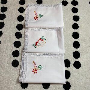 Christmas Vintage Linens Napkins White Holly Candle Bells Holiday Placemat